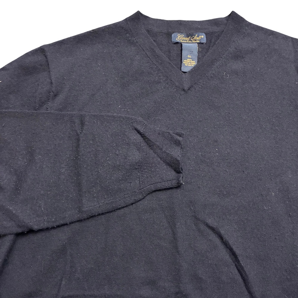 Garret Scott Sweater Mens Size XL Navy Blue 100% Extra Fine Merino Wool Pullover